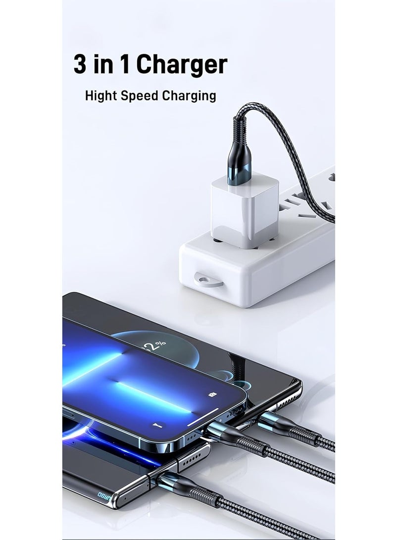 Chappeline CA28 3 in 1 Fast Cable USB to Micro+Type+Lightening 120cm Length - Black - Image 3